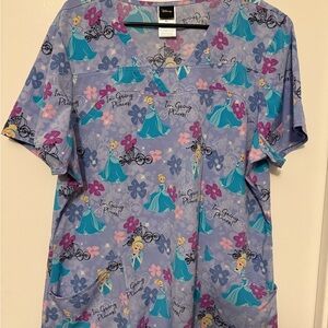 Disney Lavender & Teal Cinderella Print Scrub Top